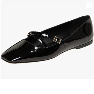 Women Closed Square Toe Ballet Flats Strap Buckle Fashion Mary Jane Flats Black